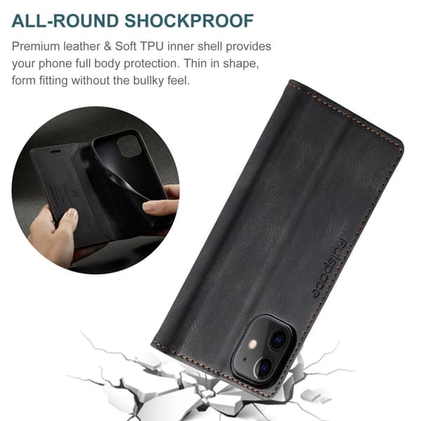 AUTSPACE A01 Mobilskal till iPhone 12 mini KonstLäder - Svart