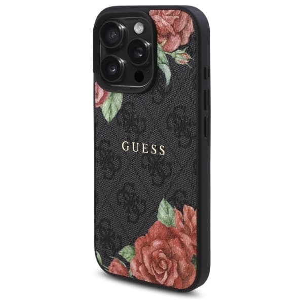 Guess telefonetui til iPhone 16 Pro MagSafe 4G Blomsterprint - Sort Black