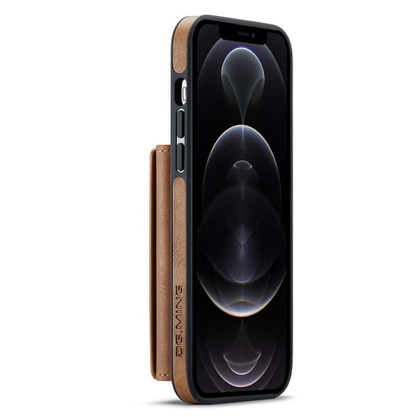 DG.MING M5 Series Mobilskal till iPhone 12/12 Pro Tri-fold Plånboksfodral Brun