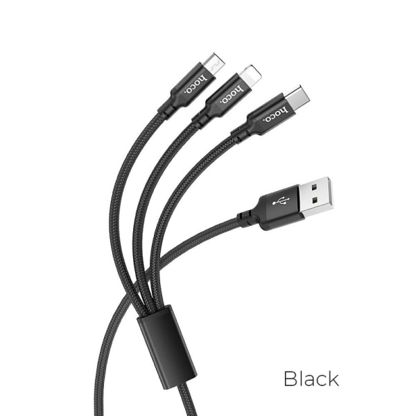 HOCO 3in1 USB-C + Lightning + mikrokaapeli - musta