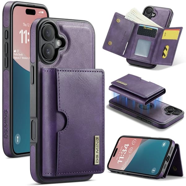 DG.MING M6 Series Mobilskal till iPhone 16 Magnetiskt Plånboksfodral Lila