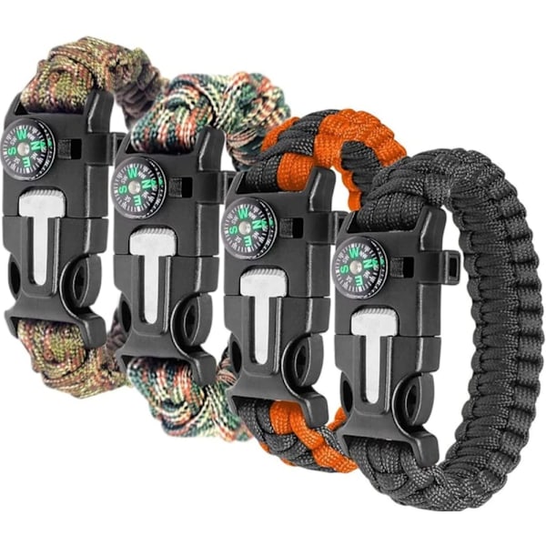 [1-PACK] Överlevnadsarmband Paracord l kompass, visselpipa, flintbrandstartare