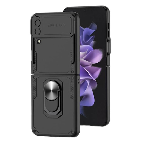 GKK Galaxy Z Flip 4 Case Ring Holder Panssarijalusta - musta