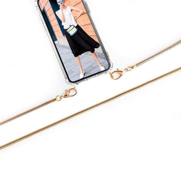 Boom iPhone 13 Pro etui med mobil halskæde - Chain Golden