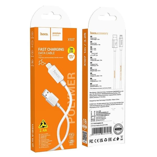 HOCO USB-A til Lightning-kabel 2.4A X107 1 m Hvid Vit