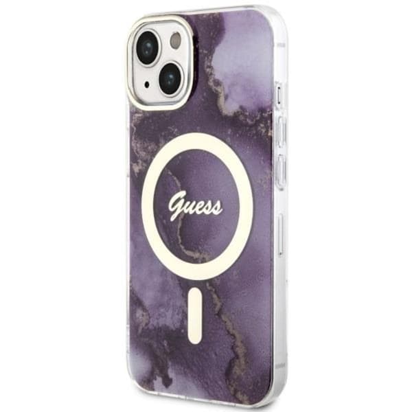 Guess Mobilskal till iPhone 14 MagSafe Guld Marble - Lila
