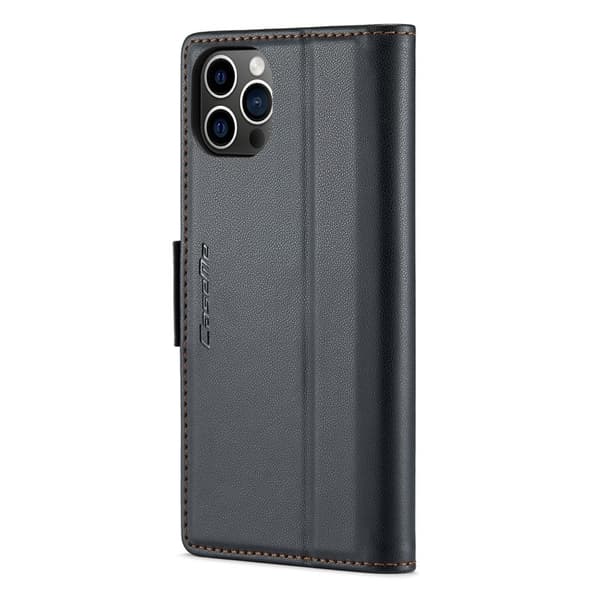 CASEME iPhone 12 Pro Max Plånboksfodral Konstläder RFID-Skydd Svart