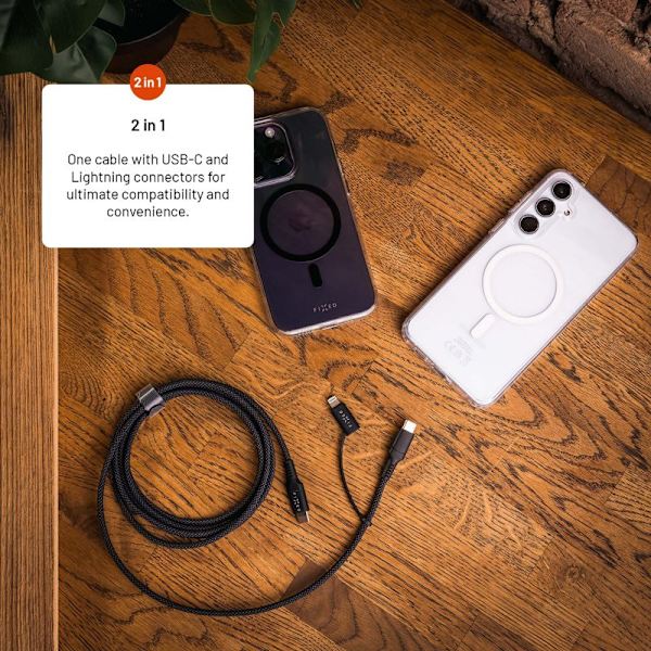FIXED 2in1 Combo 60W USB-C/Lightning kabel 3m Svart