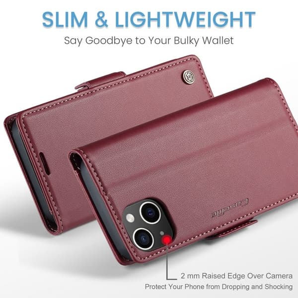 CASEME iPhone 13 Plånboksfodral Konstläder RFID-Skydd Röd