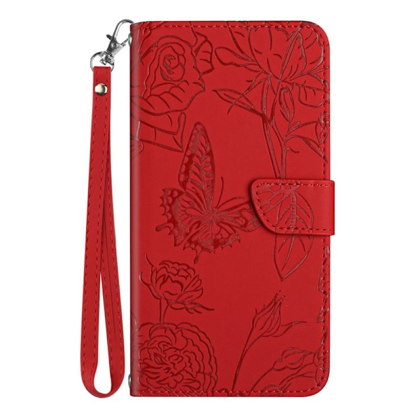 Samsung Galaxy S26 Pro Plånboksfodral Konstläder Blomma - Röd