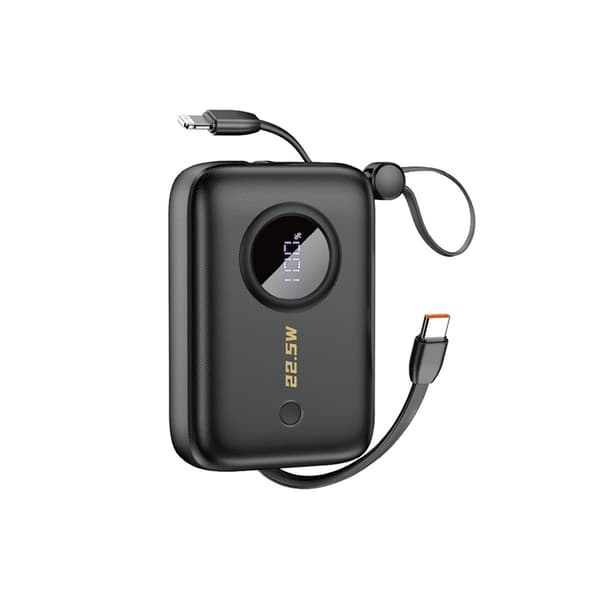 Dudao Powerbank K14 10000mAh m/USB-C/Lightning-kabel - Sort Black