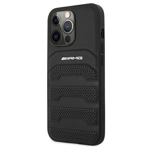 AMG Ægte Læder Debossed Lines Skal iPhone 13 Pro / 13 - Sort Black