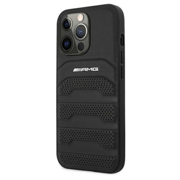 AMG Äkta Läder Debossed Lines Skal iPhone 13 Pro / 13 - Svart Svart
