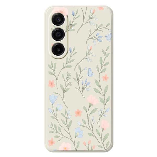 Mobilskal till Galaxy A17 Rosa Blue Flowers Straight Edge - Beige Beige
