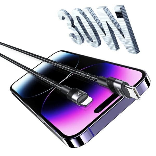 USAMS Kabel USB-C–Lightning 30W 1,2m (US-SJ729) - Svart