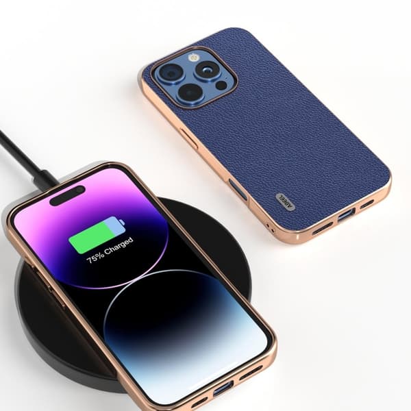 ABEEL Mobilskal till iPhone 16 Pro Max Äkta Läder + PC + TPU - Blå