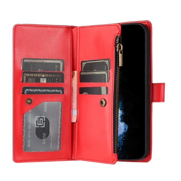 OnePlus 15 5G Konstläder Plånboksfodral Zipper Shockproof Röd