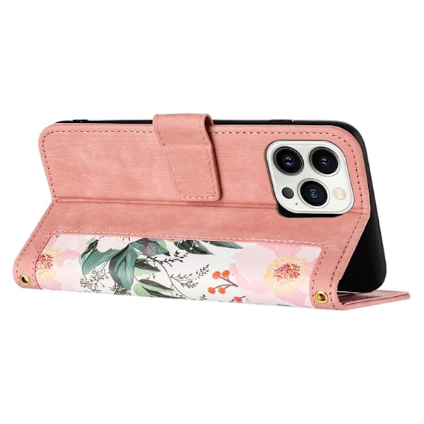 iPhone 15 Pro Max Plånboksfodral Flower Pattern - Rosa