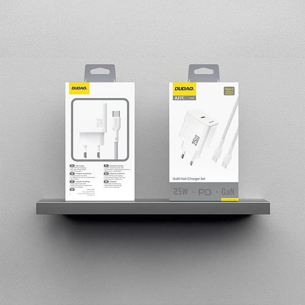 Dudao Snabbladdare USB-C PD 25W GaN med USB-C Kabel A27CEU - Vit Vit