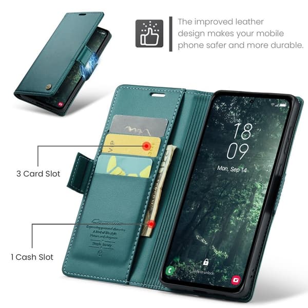 CASEME Plånboksfodral Konstläder för Samsung Galaxy A35 5G - Grön