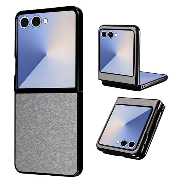 Mobilskal till Galaxy Z Flip7 Litchi Texture Läder - Grå Grå