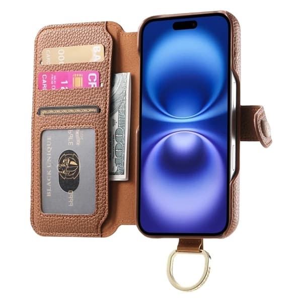 iPhone 17 Pro Konstläder Plånboksfodral RFID-Skydd Zipper - Brun Brun