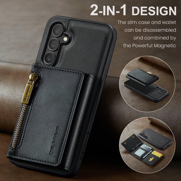 DG.MING Samsung Galaxy S23 FE Konstläder Plånboksfodral Magnetisk Svart