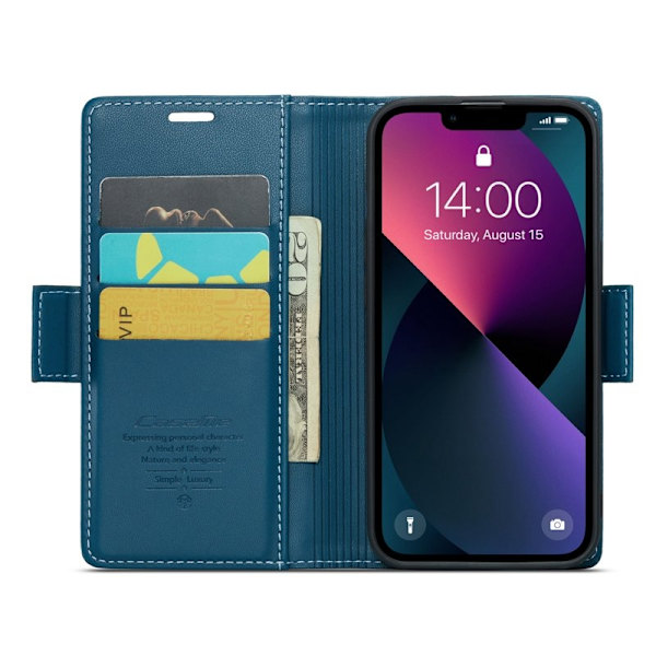 CASEME iPhone 13 Plånboksfodral Konstläder RFID-Skydd Blå