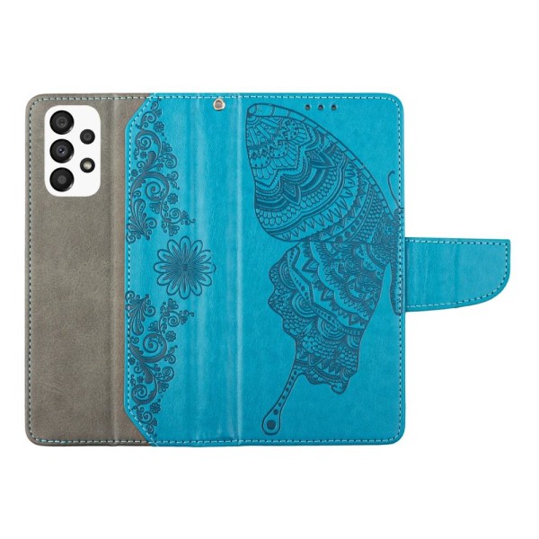 Butterfly Flower painettu lompakkokotelo Galaxy A33 5G - sininen