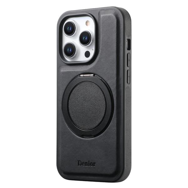 DENIOR Mobilskal till iPhone 15 Pro Magnetiskt Ställ Läder PC TPU - Svart