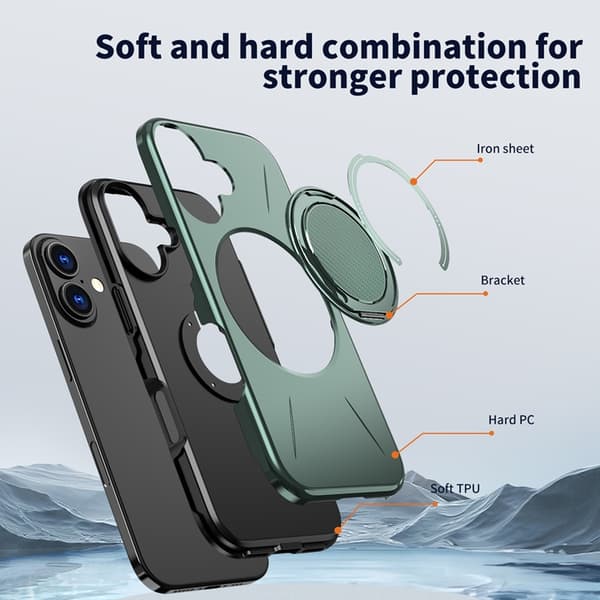 Mobilskal till iPhone 16 Plus MagSafe Rotating Kickstand TPU + PC Grön