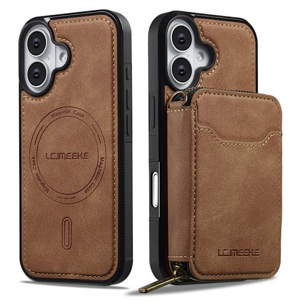 LC.IMEEKE L6 iPhone 17 Plånboksfodral Konstläder - Brun