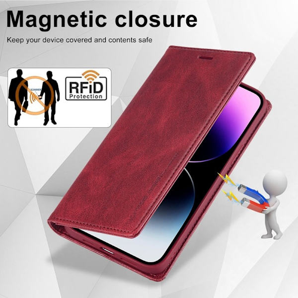 LC.IMEEKE iPhone 14 Pro Max Plånboksfodral Konstläder - Röd