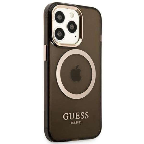 GUESS iPhone 13 Pro Max Skal MagSafe Guld Outline Translucent - Black