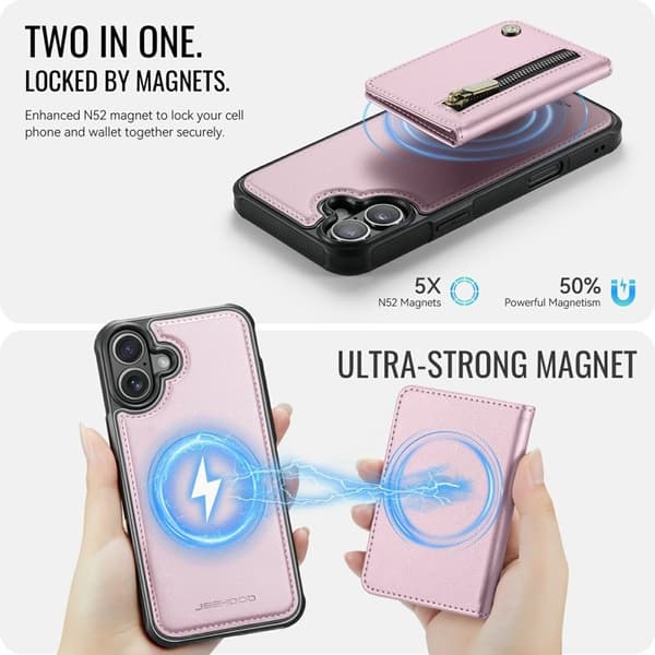 JEEHOOD J12 Mobilskal till iPhone 17 Magnetiskt Konstläder Rosa