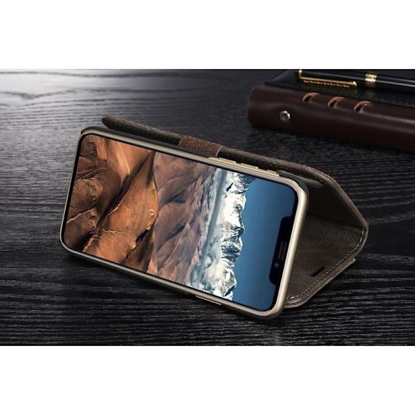 DG.MING iPhone X/XS Plånboksfodral i Grått - Stötsäker Äkta Läder