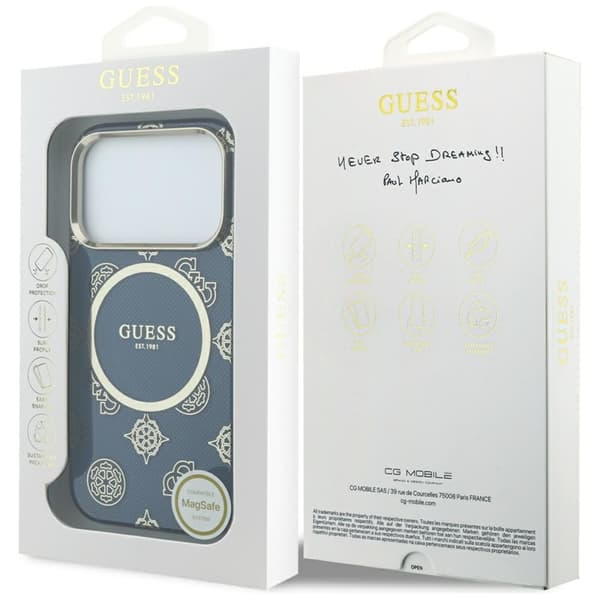 Guess Mobilskal För iPhone 17 Pro MagSafe IML Peony Dot - Blå Blå