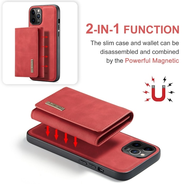 DG.MING iPhone 13 Mini Skal samt Wallet med Kickstand - Röd Red