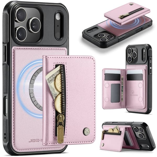 JEEHOOD J12 Mobilskal till iPhone 17 Pro Magnetiskt Konstläder Rosa
