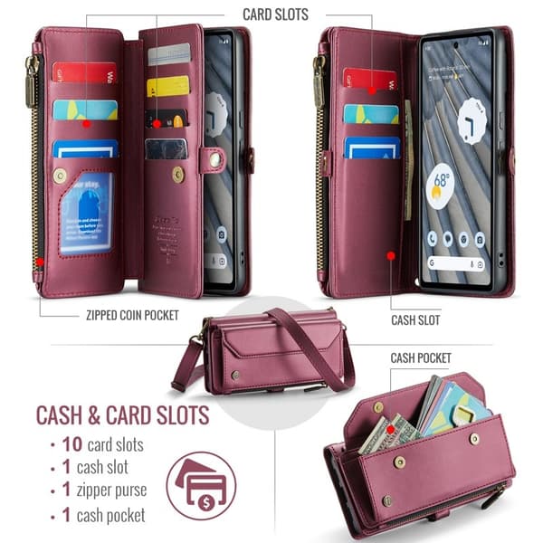 CASEME Plånboksfodral Konstläder för Google Pixel 7a - Vinröd