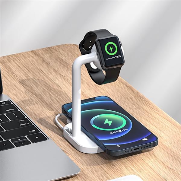 2in1 MagSafe Trådlös Laddare iPhone Apple Watch - Vit Vit
