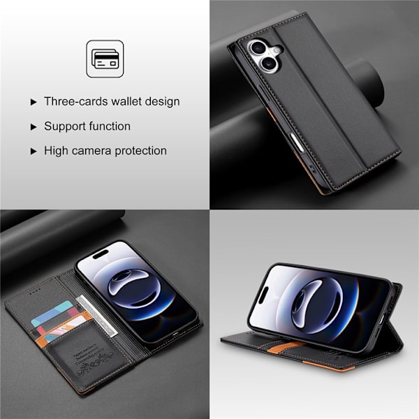 N.BEKUS iPhone 17 Konstläder Plånboksfodral RFID-Skydd P3 - Svart Svart