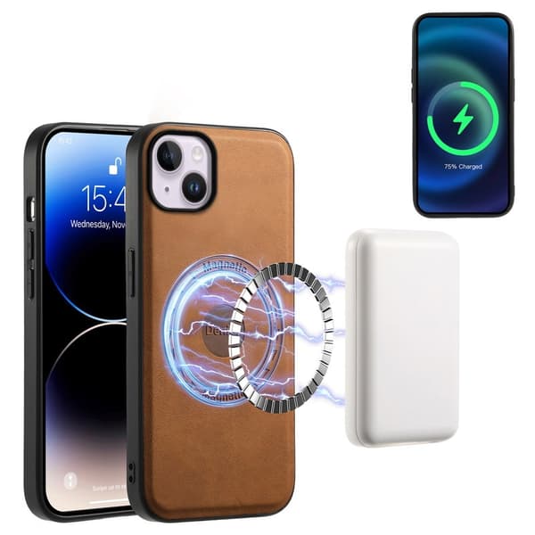 DENIOR D14 Mobilskal till iPhone 14 Plus Läder + TPU + PC Brun