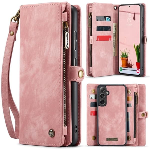 CASEME Galaxy S25 Konstläder Plånboksfodral Med Rem - Rosa Rosa