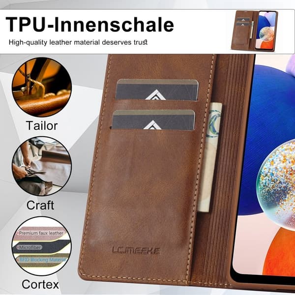 LC.IMEEKE Samsung Galaxy A14 Plånboksfodral Konstläder - Brun