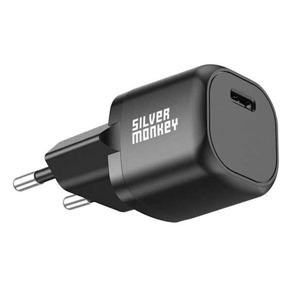 Silver Monkey Mini Väggladdare USB-C 20W PD - Svart