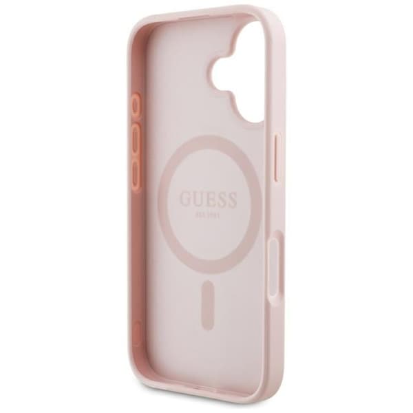 Guess Mobilskal till iPhone 16 MagSafe Hot Stamp Peony Triangle Rosa