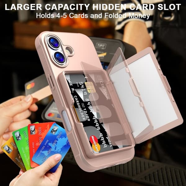 Mobilskal till iPhone 17 Korthållare Mirror Kickstand Roséguld