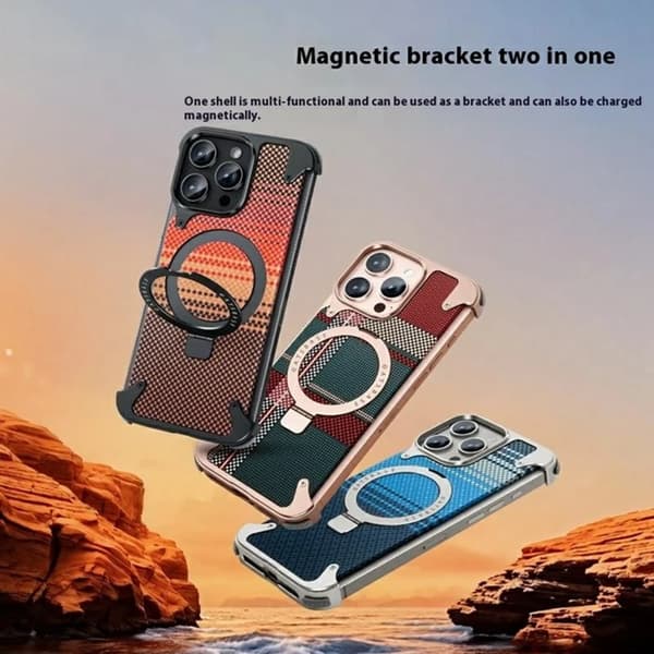 Mobilskal till iPhone 16 Pro Max Magsafe Aramid Fiber Kickstand - Guld Guld