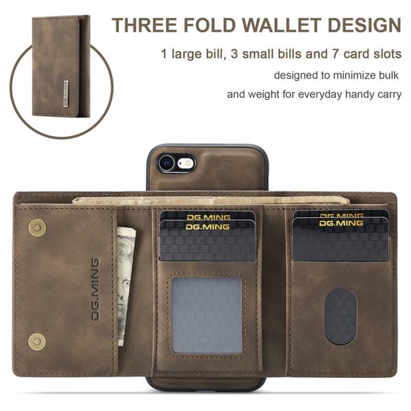 DG.MING Plånboksfodral Konstläder för iPhone 7/8/SE 2020/2022 - Brun